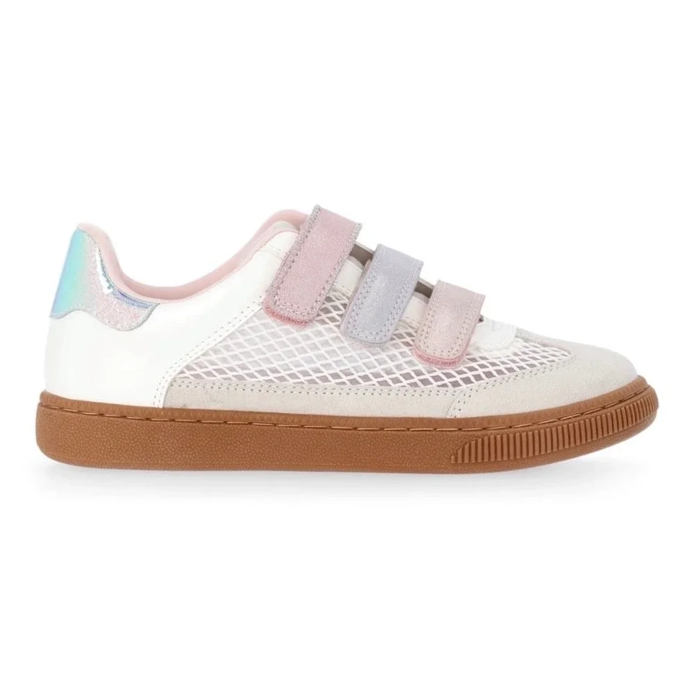Madden NYC Girls Triple Strap Mesh Sneakers White Pink Iridescent Size 1 NWT